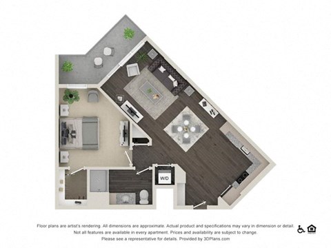Floor plan for 1 bed, 1 bath, 775 sqft